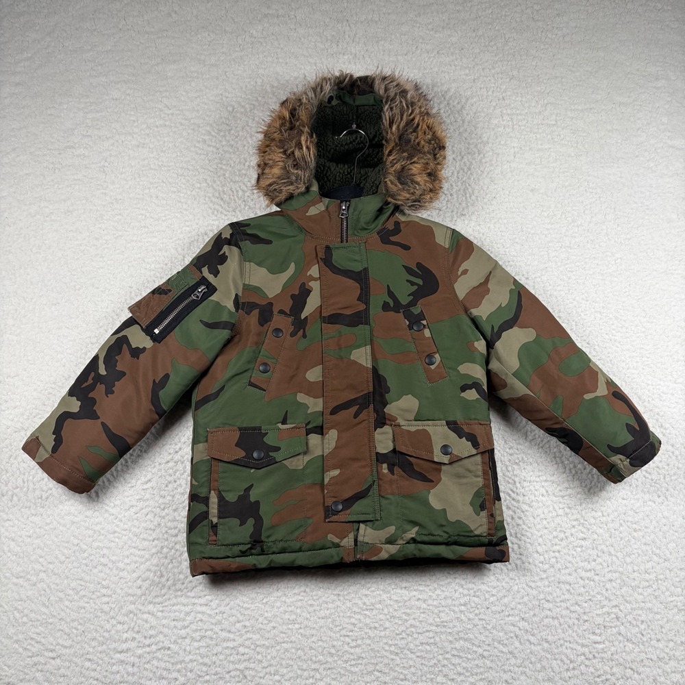 Polo Ralph Lauren Camo Parka Boys Faux Fur Hood Winter Jacket Size 5 Green